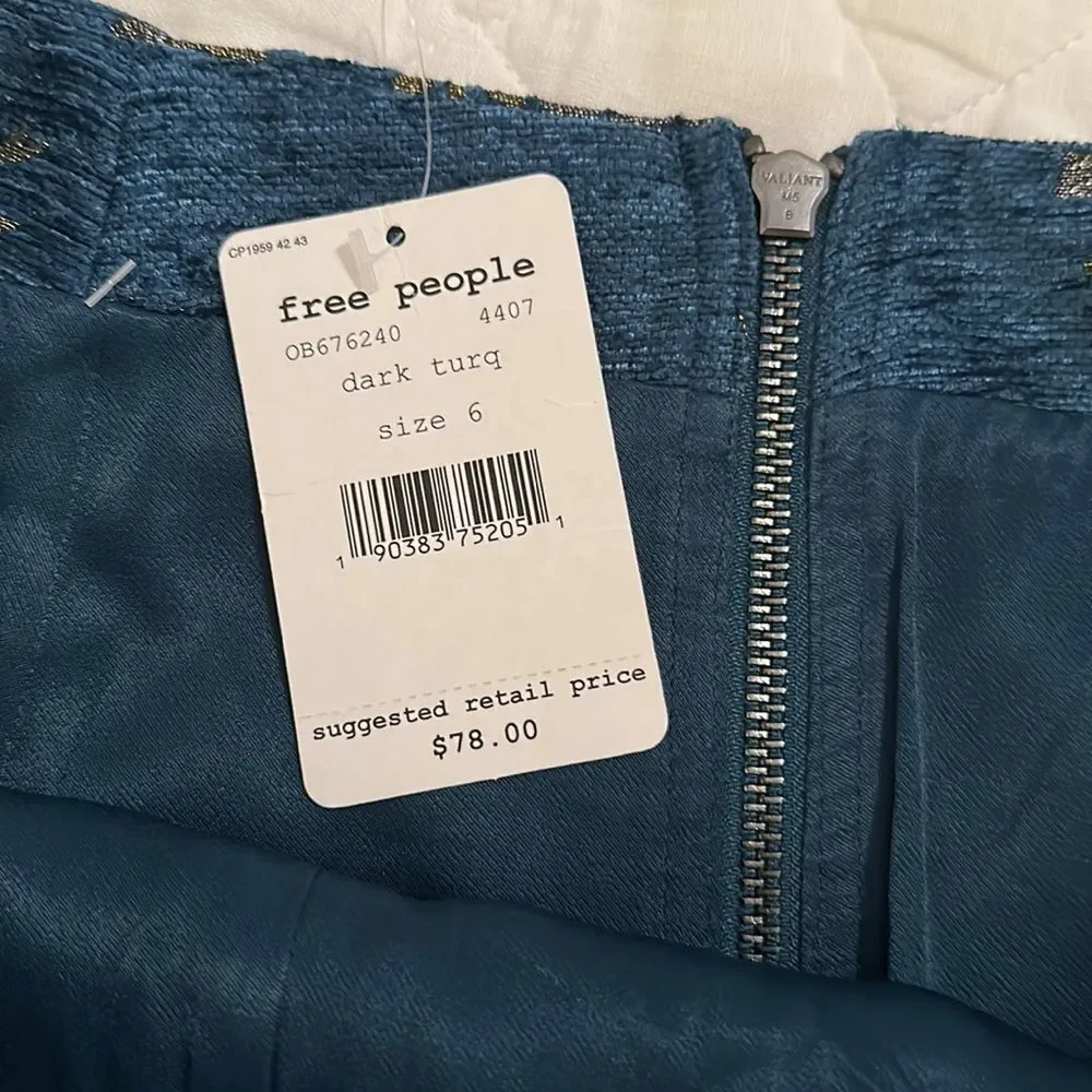 NWT Free People Blue & Silver mini skirt, size 6
